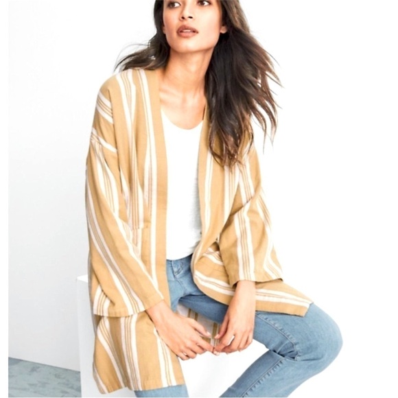 NWT Eileen Fisher Striped Organic Cotton Doubleweave Kimono Size Small/Medium - Picture 2 of 10